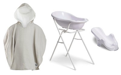 Beemoo CARE Badebalje med Stativ Inkl. Badestøtte & Badekåpe, White/Grey