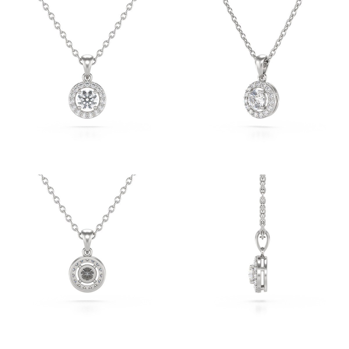 Collier Pendentif ADEN Or 585 Blanc Diamants Chaine Or 585 incluse 0.56grs