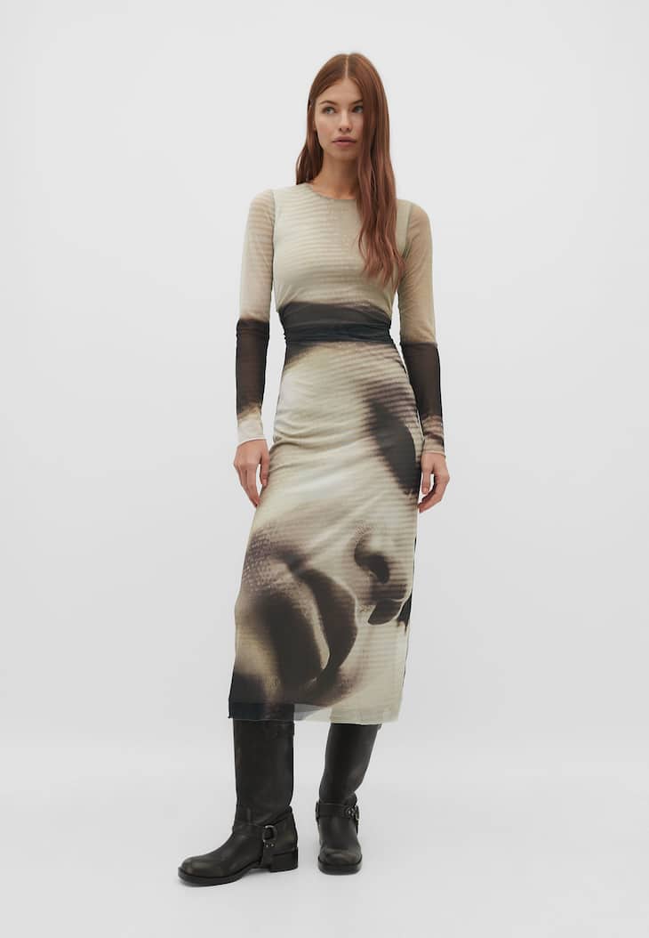 Vestido de tule estampado