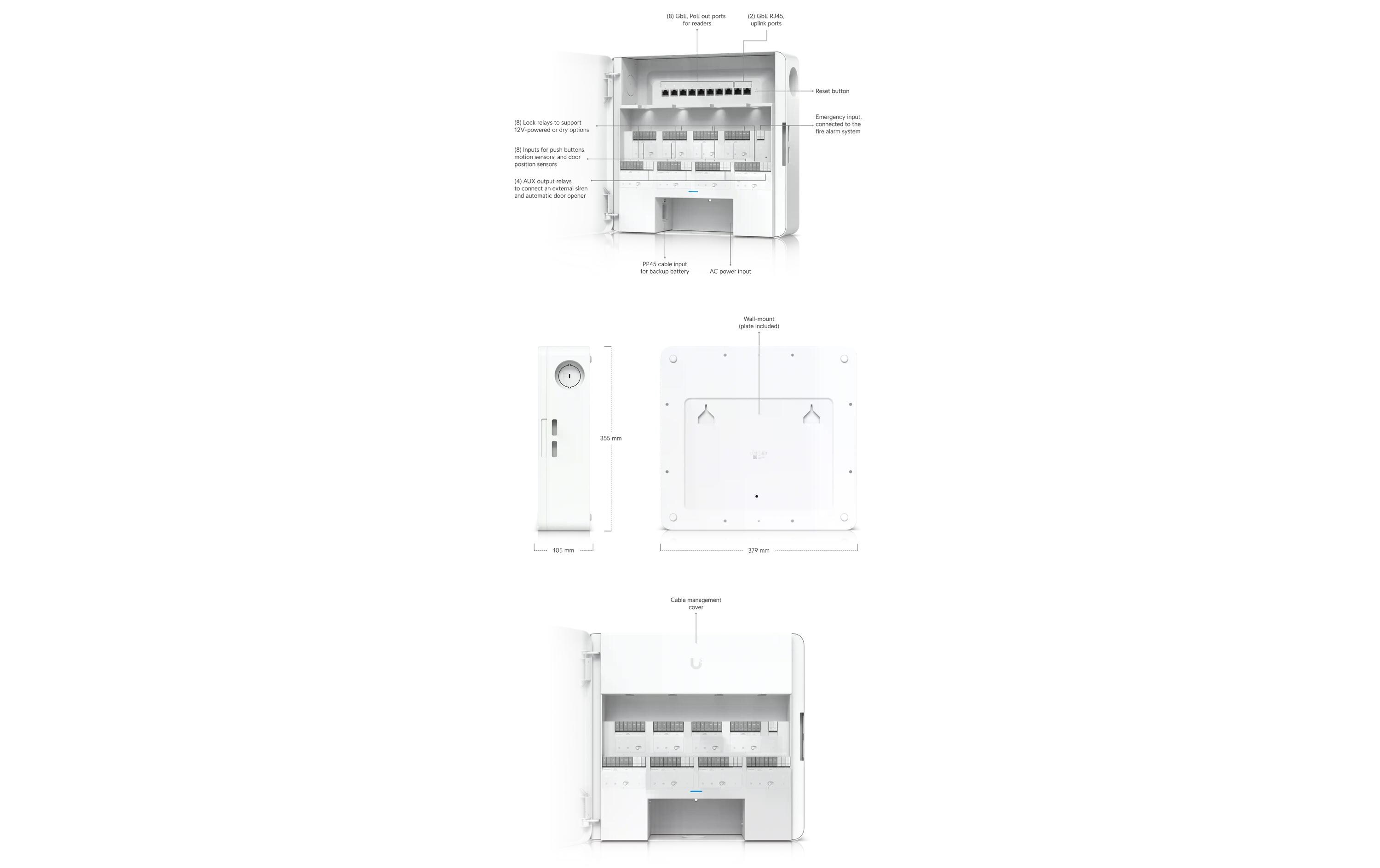 Türcontroller UniFi Enterprise Access Hub EAH-8<br>Zugangsknotenpunkt der Unternehmensklasse mit Ein- und Ausgangskontrolle für acht Türen und Batterieunterstützung