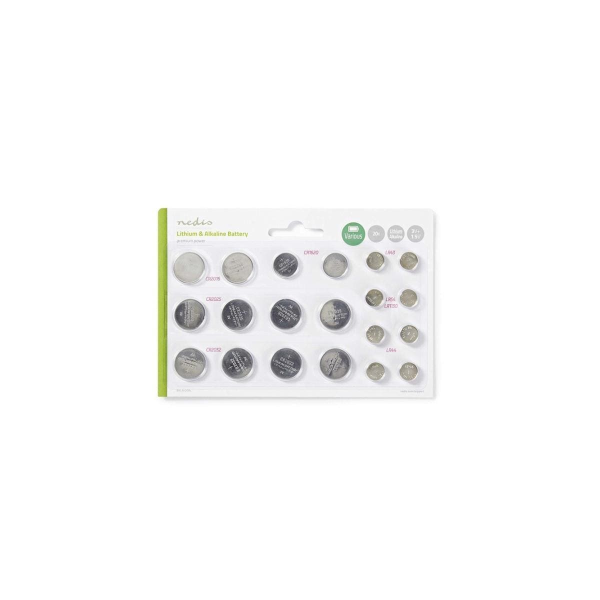 Nedis Litium / Alkaline Button Cell Battery Multi Pack | 1.5 / 3 V DC | Alkalisk / Litium | CR1620 / CR2016 / CR2025 / CR2032 / LR43 / LR44 / LR54 | Antall batterier: 20 stk. | Ulike enheter