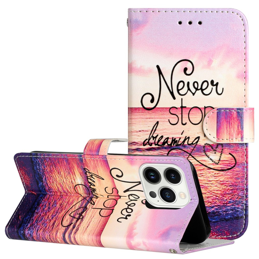 iPhone 16 Pro Leder Tasche Hülle mit Kartenfach Never Stop Dreaming