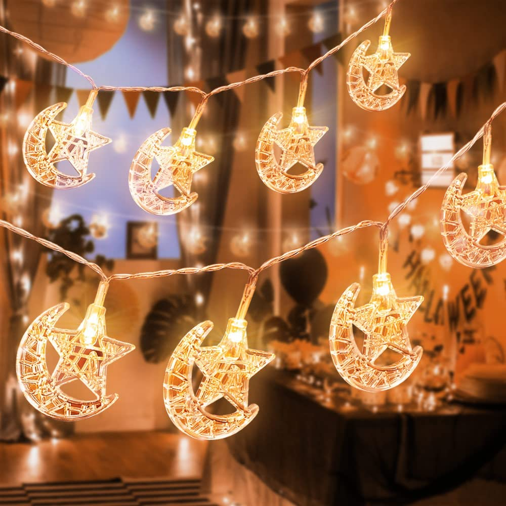 (6m) 40 LED's Ramadan Deko Lichterkette Halbmond / Stern Eid Mubarak Beleuchtung (Batteriebetrieben) - Warmweiss