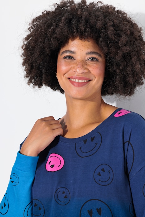 Sweatshirt, oversized, Farbverlauf Smiley, Langarm