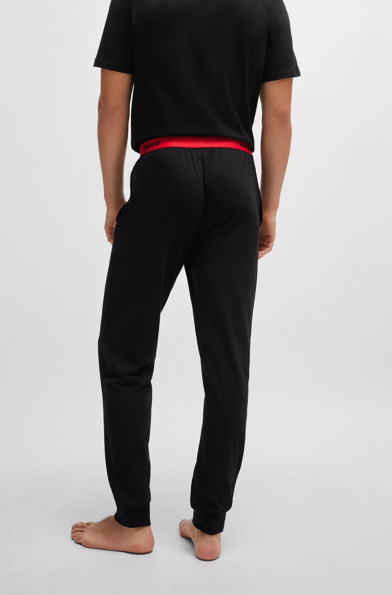 Calça de pijama HUGO vermelha em algodão elástico com cós com logotipo.