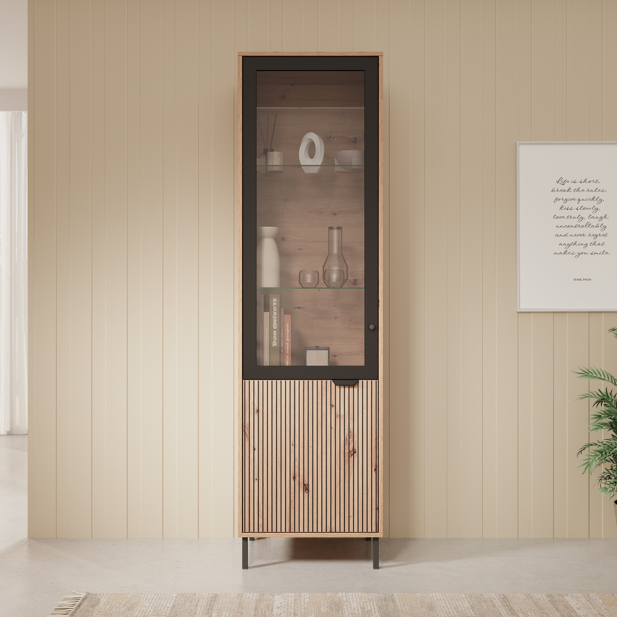 Malaika - Vitrinekast - Eiken - 55x40x195 cm