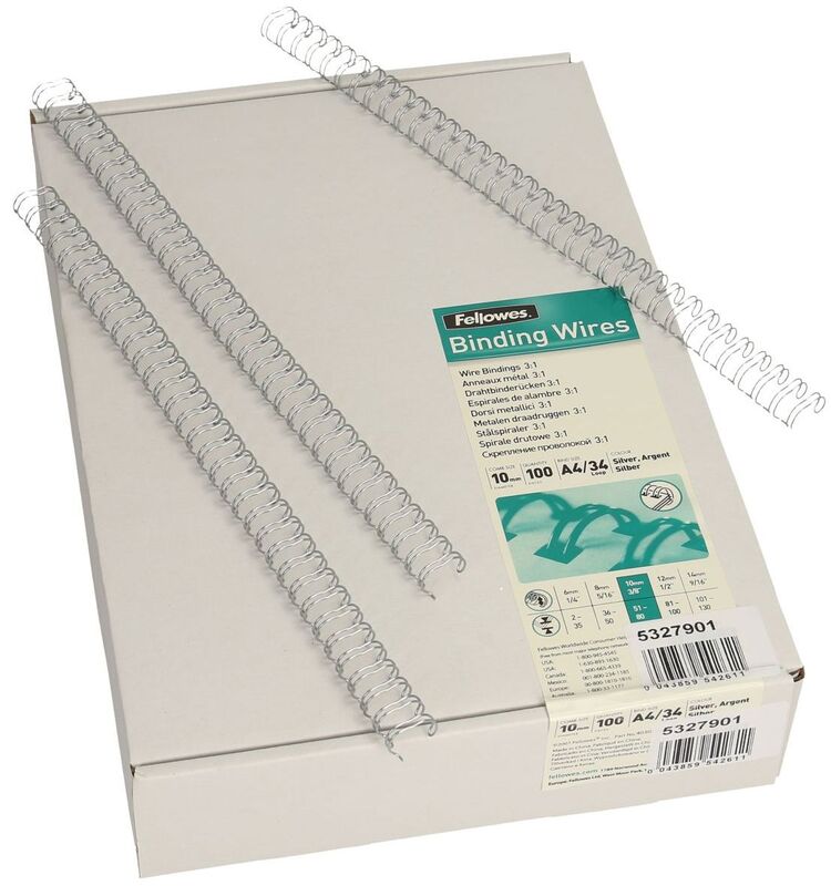 Fellowes Drahtbinderücken, A4, 10 mm, silber, 100 Stück