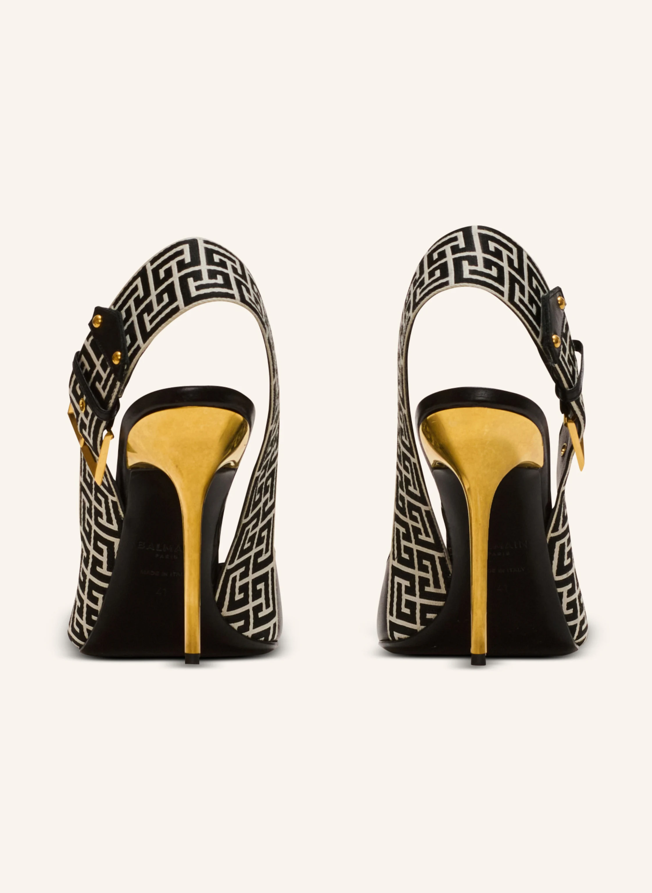 BALMAIN Slingbacks Ruby mit Absätzen aus Kalbsleder und Monogramm PB Labyrinthe