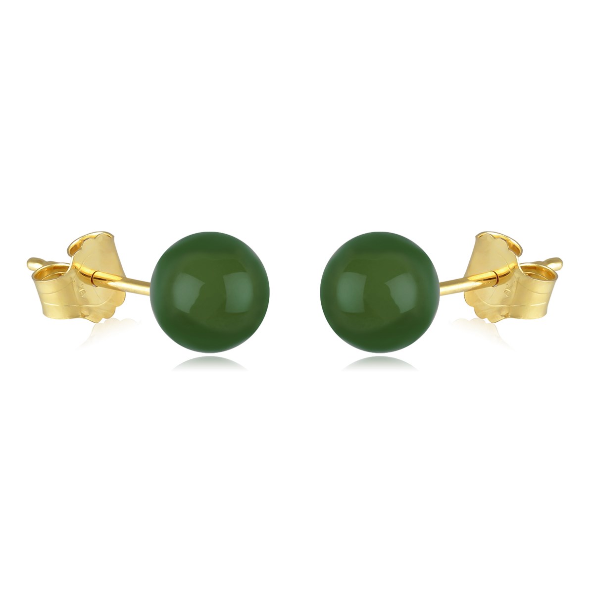 Boucles d'oreille plaqué or boule agate verte 6MM