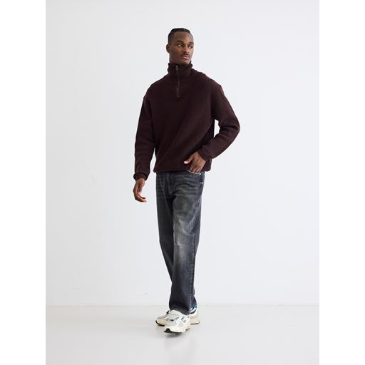 Woodbird Lass Wool Half-Zip Striktrøje, Brown, M