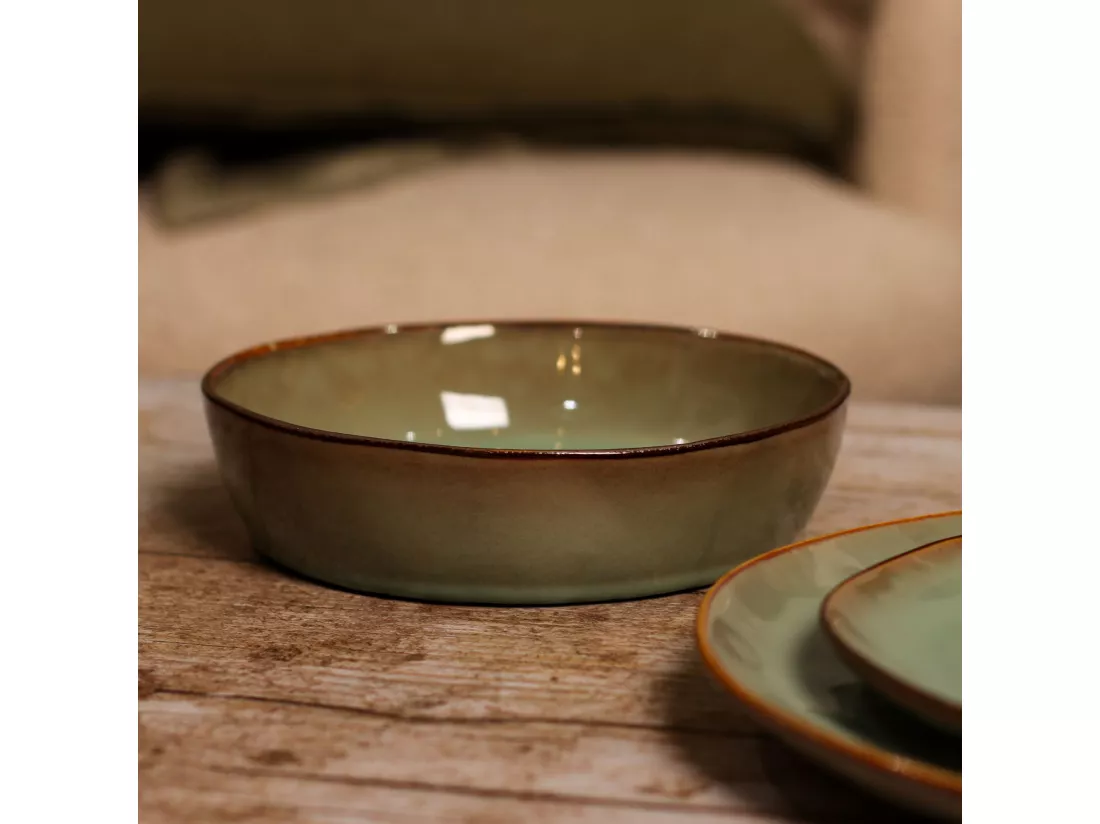 Ogo Living - Lot 6 Assiettes Coupe Barbade 20cm En Gres Vert Clair