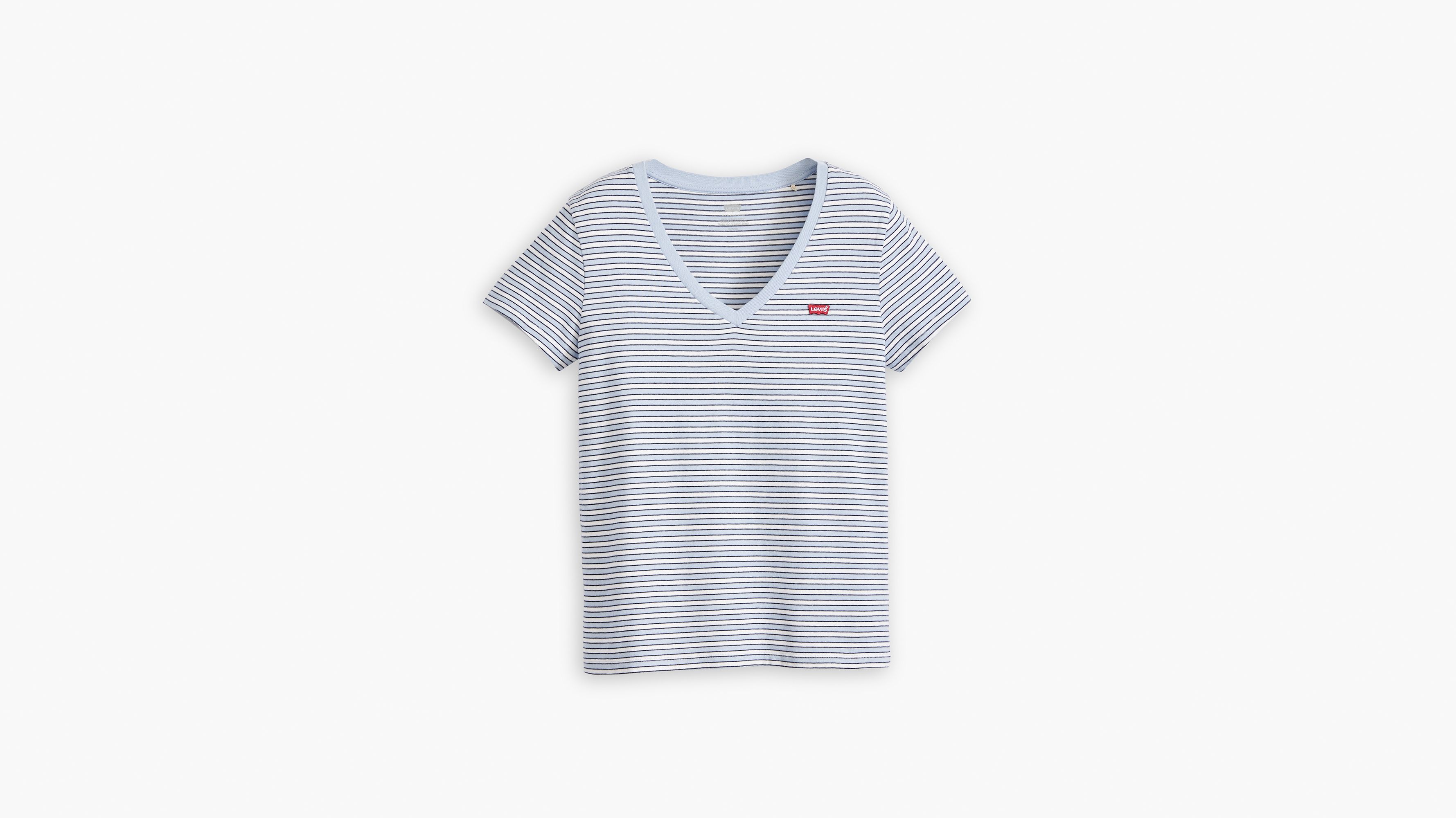 T-shirt Perfect col V - Penny Stripe Kentucky Blue - Bleu