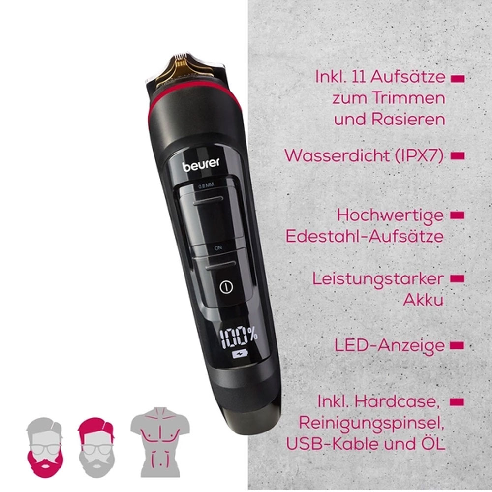MultiGroomer MN9X Haarschneider Elektrischer Rasierer Trimmer mit 11 Aufsätzen (10057) - Schwarz