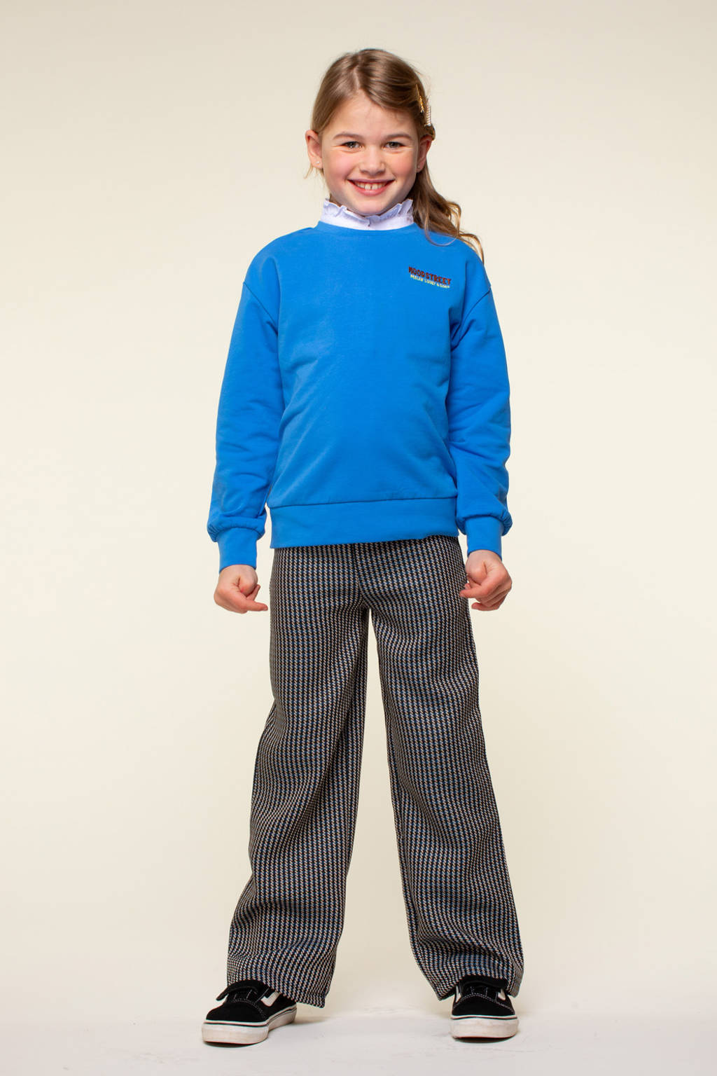 Moodstreet straight fit broek Belle met all over print zwart/ecru