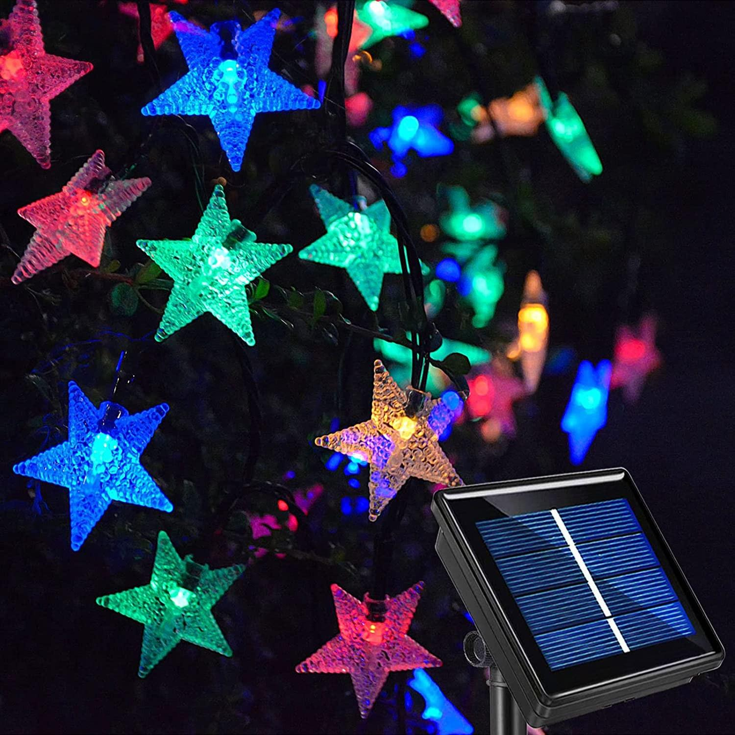(7m) 50 LED's Weihnachts Deko Solar Lichterkette Sternen Outdoor Beleuchtung IPX44 - Bunt