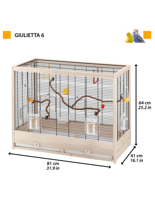 Ferplast Vogelkooi Giulietta 6 - Vogelverblijven - 81x41x64 cm Houtkleur