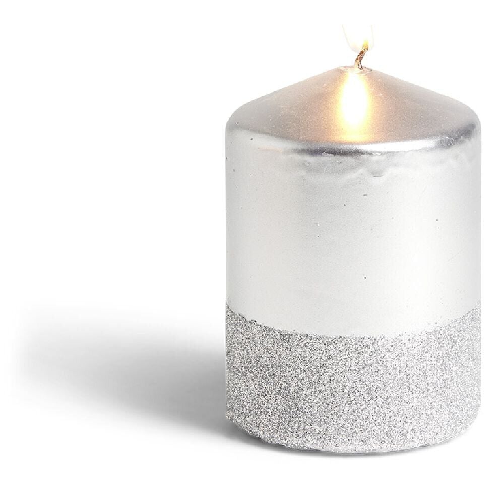 Bougie pilier pailleté gris argenté Ø7xH10 cm