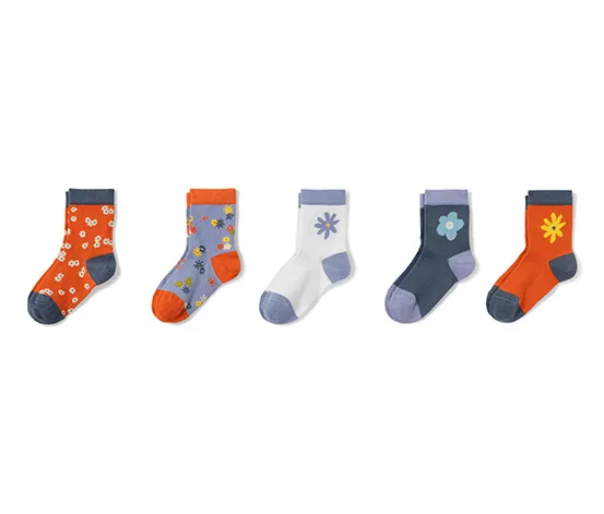 5 Paar Kinder-Socken, Blumen