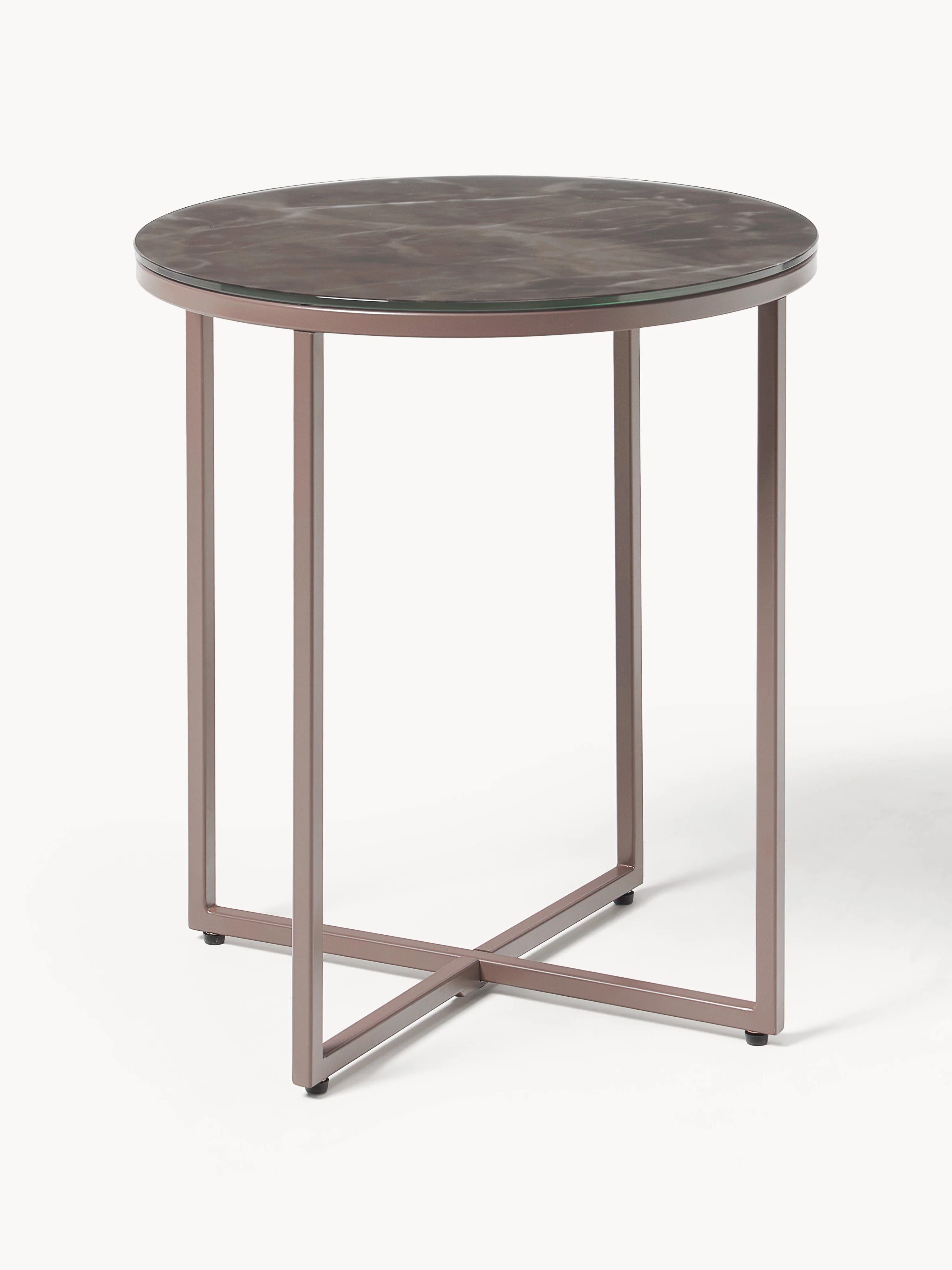 Ronde bijzettafel Antigua met glazen tafelblad in marmerlook