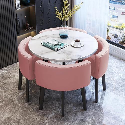 MESCXTY - Ronde Eettafel Set - Marmeren Tafelblad - Voor 4 Personen - Modern Ontwerp