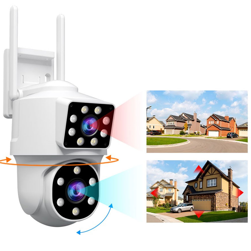 (2 2MP) 345° Outdoor WiFi IP Kamera mit Dual-Linse FullHD 1080p Nachtsichtfunktion / Zwei-Wege-Audio / Micro SD IP66 (iOS/Android) - Weiss