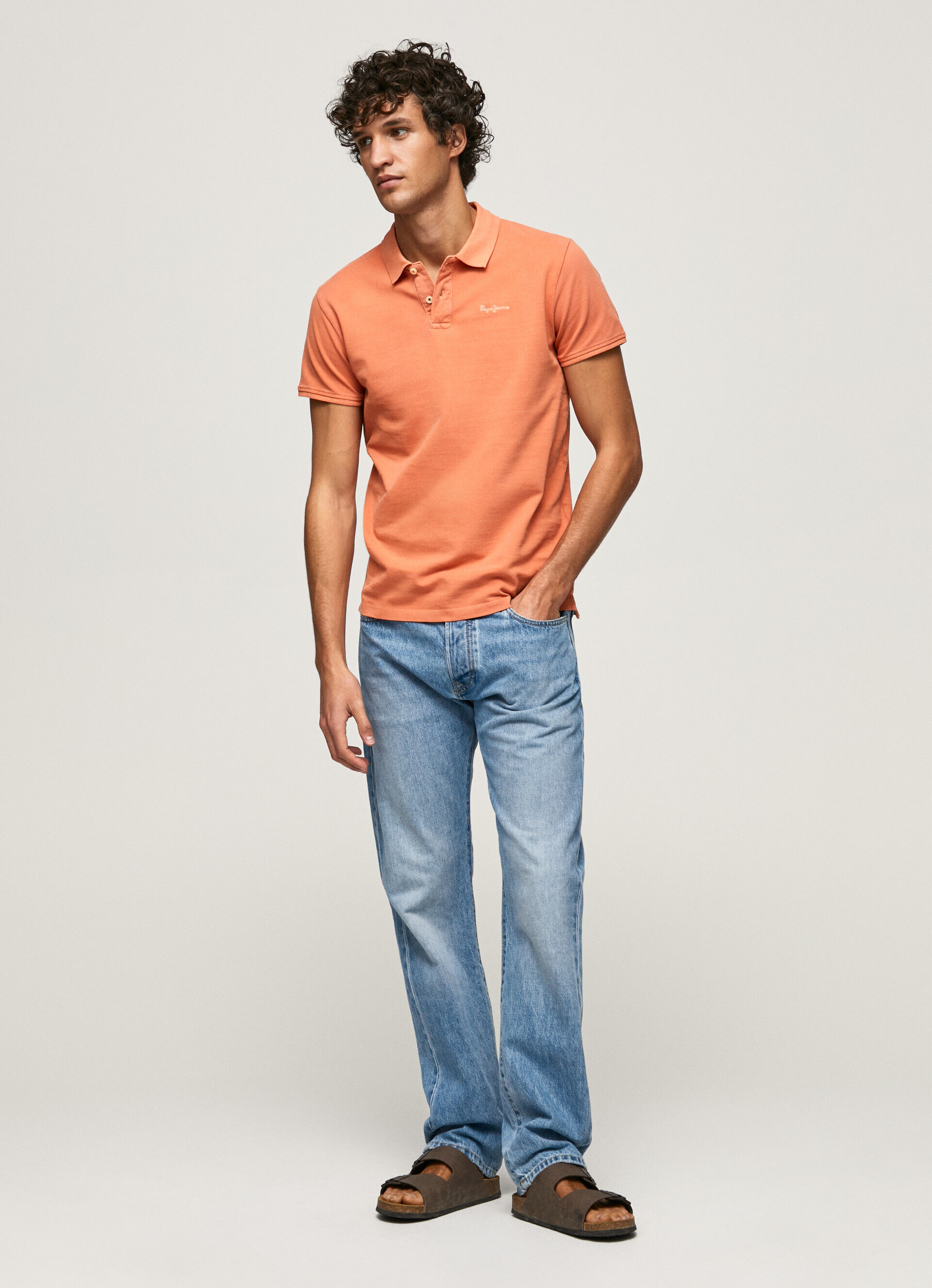 Polo Piqué com logotipo bordado - laranja abóbora