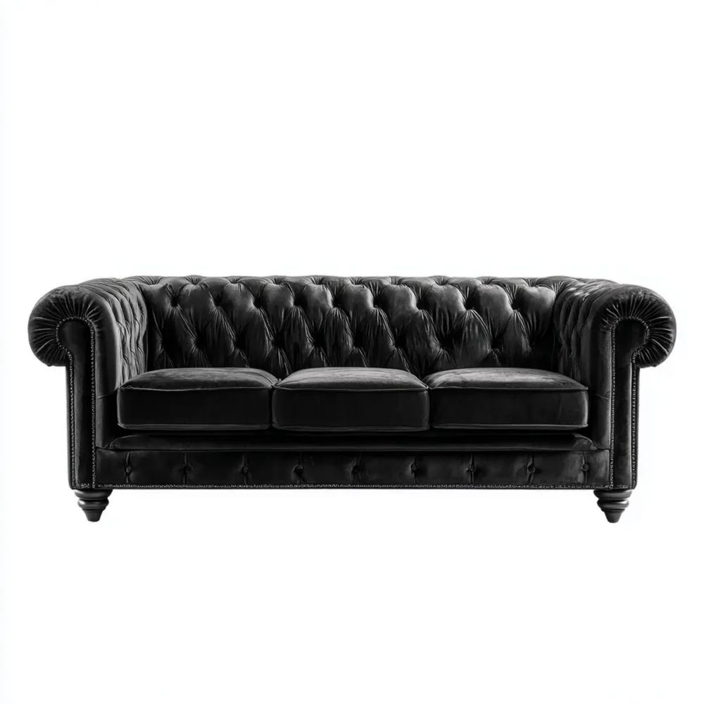 Chesterfield 3-Sitzer-Sofa Leder 200x85x75 cm - Schwarz - Klassisches