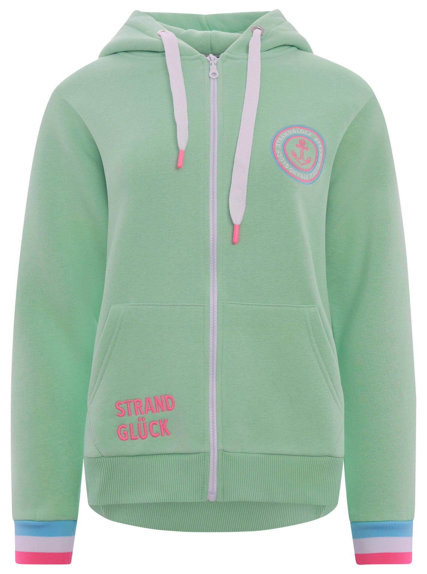 Zwillingsherz Kapuzensweatjacke , Regular-Fit, Kapuze, Langarm, Reissverschluss, Neon-Details