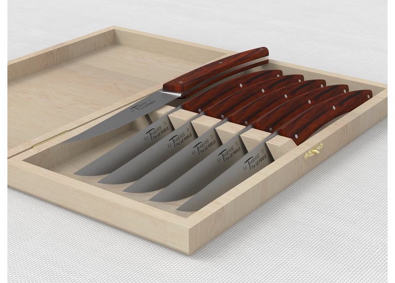 Service de 6 couteaux de table LE THIERS® avec un manche en bois de cocobolo et lame en acier inoxydable