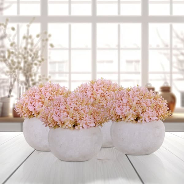 sett med 4 kunstige blomster i potte