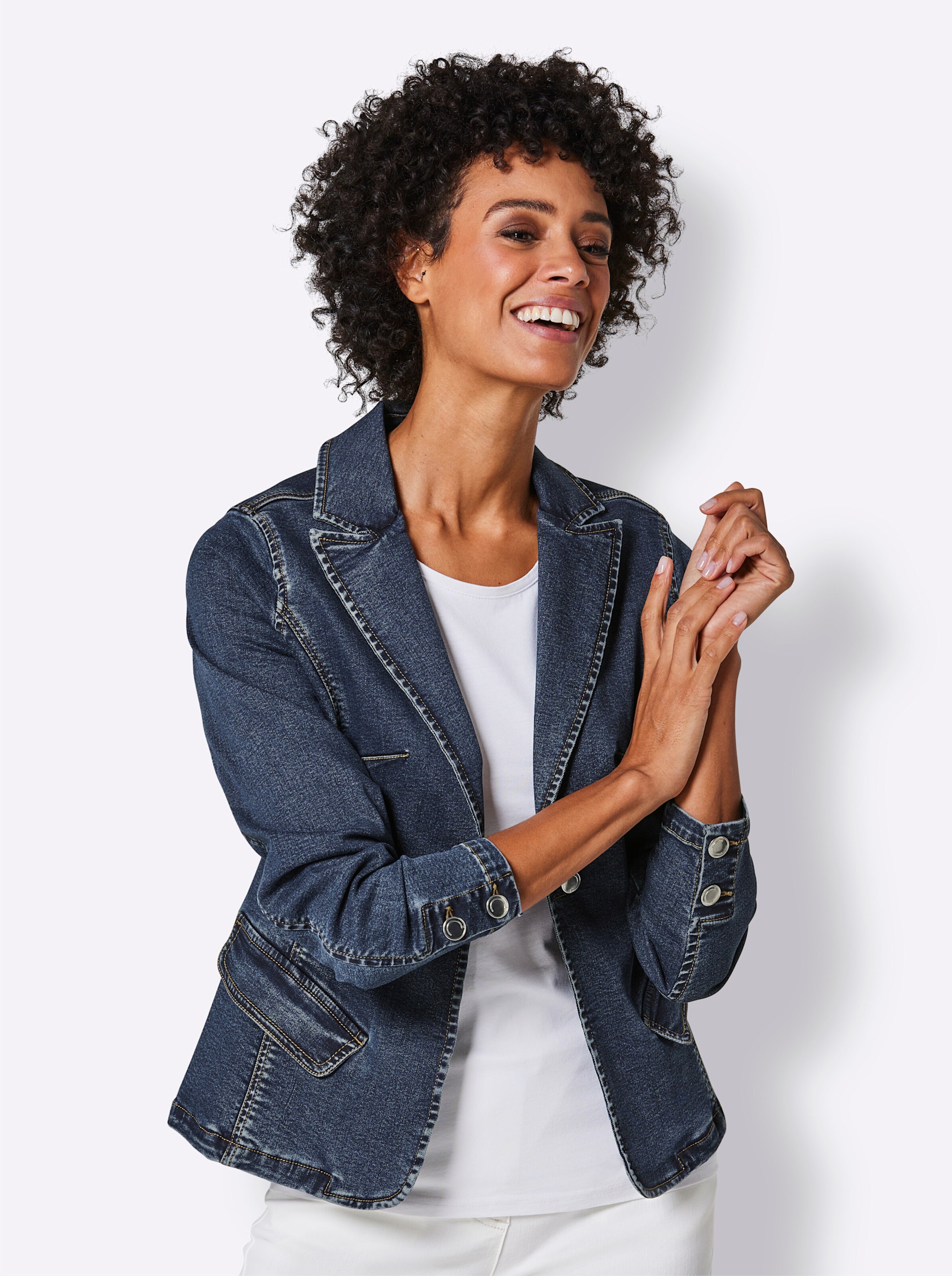 CREATION L PREMIUM Lyocell-Baumwoll-Blazer in blue-stone-washed