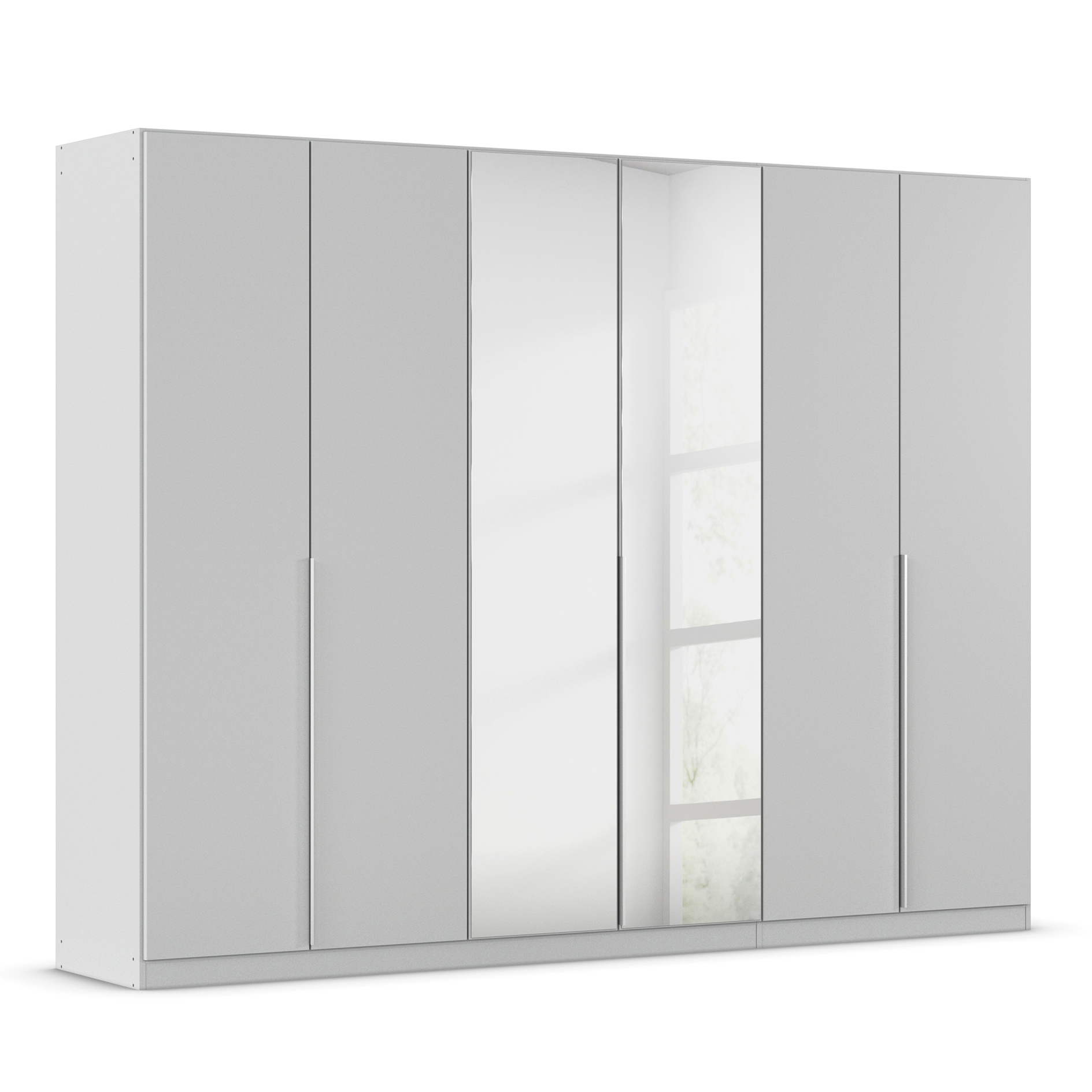 Drehtürenschrank - seidengrau - Kristallglasspiegel - 6-türig - 271x210 cm