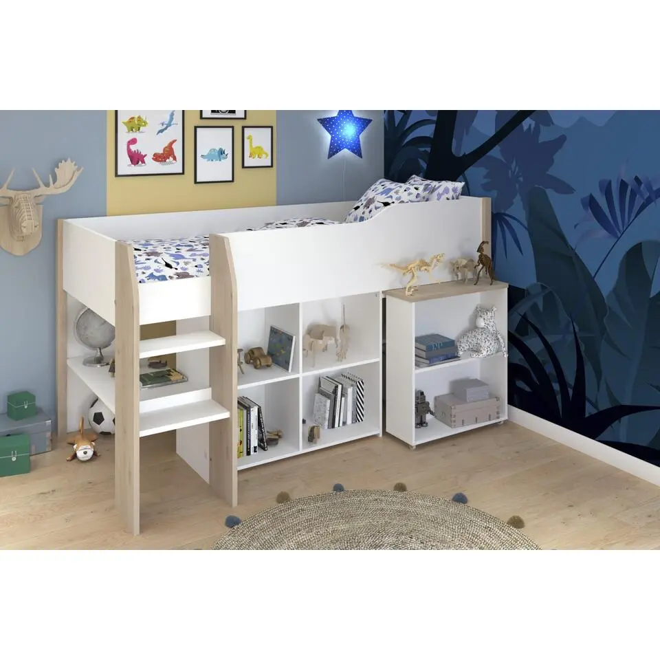 Halfhoogslaper met bureau Moscon 90x200 - wit/eik