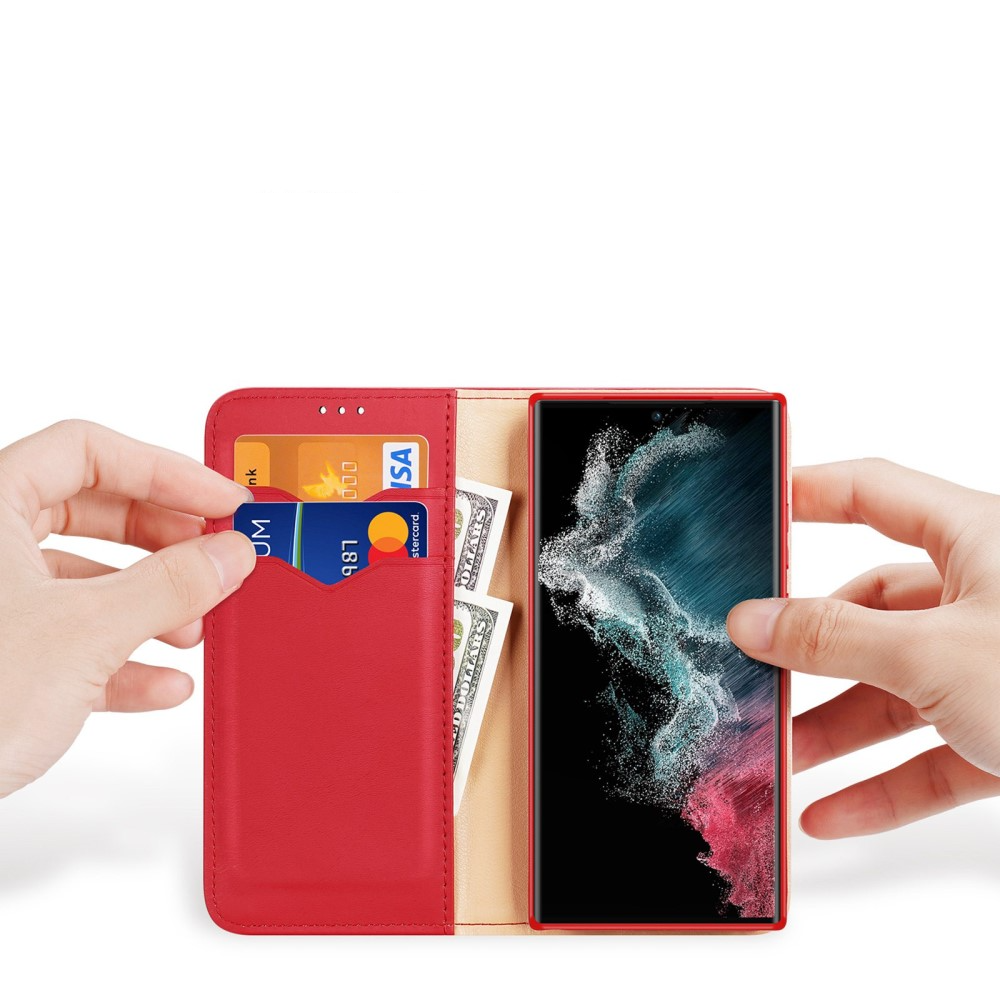Samsung Galaxy S23 Ultra 5G Flip Wallet Cover Echtleder Tasche (RFID Schutz) - Rot