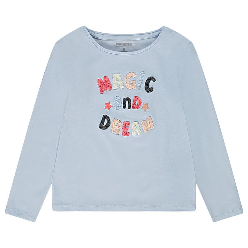 T-shirt manches longues à patchs bouclettes pour fille - Bleu