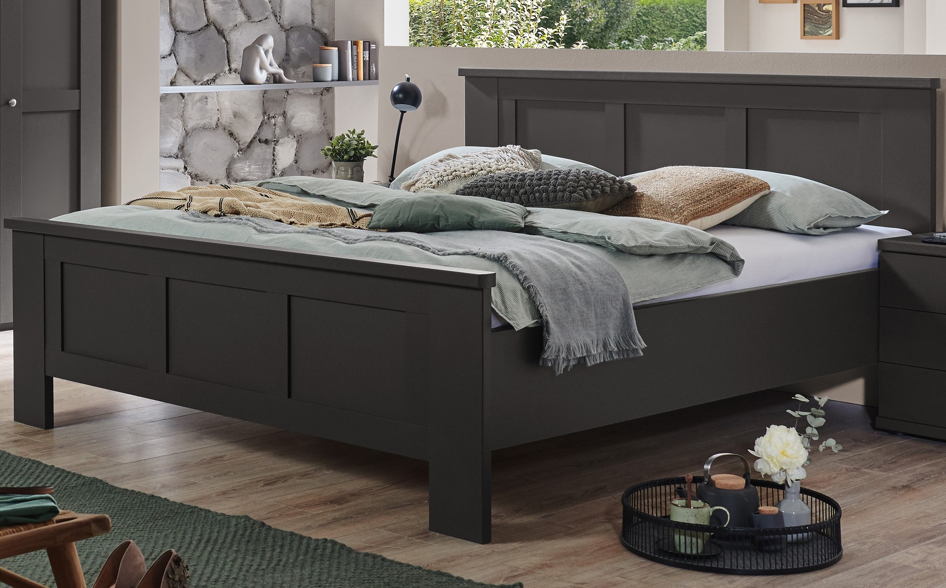 Bettgestell MARLOW 180 x 200 cm grau/ braun