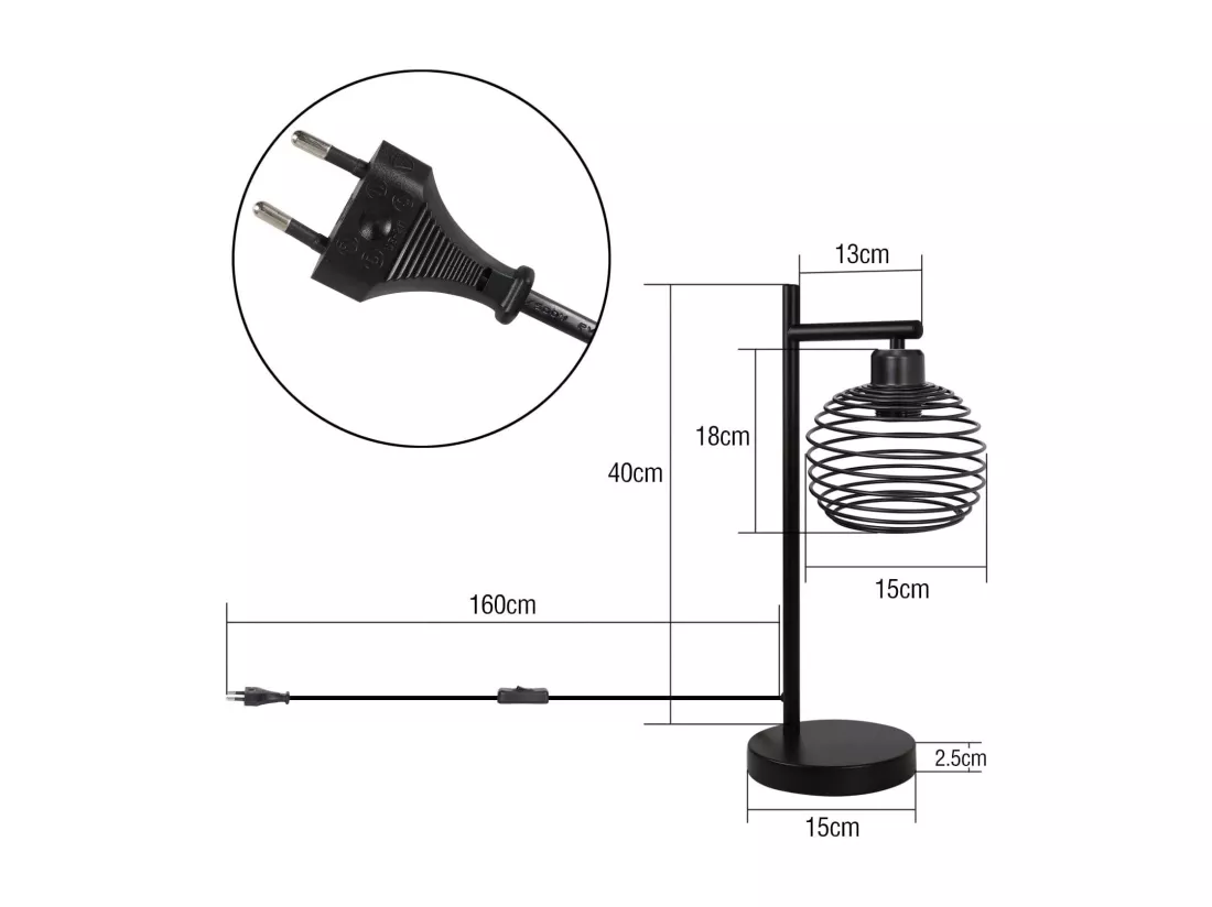 NETTLIFE Lampe de table Vintage Lampe de chevet E27 - Noir Chambre à coucher Lampe de table industrielle en métal Max. 40w Lampe de bureau rétro