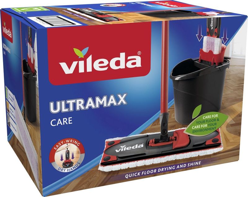 Vileda Ultramax Care Complete set - Vloerwisser mop met steel - Voor gevoelige vloeren - 100% gerecyclede microvezel