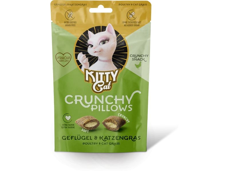 KITTY Cat Katzen-Snack Crunchy Pillows Geflügel/Katzengras Snack für Katzen frei von Zucker und Getreide
