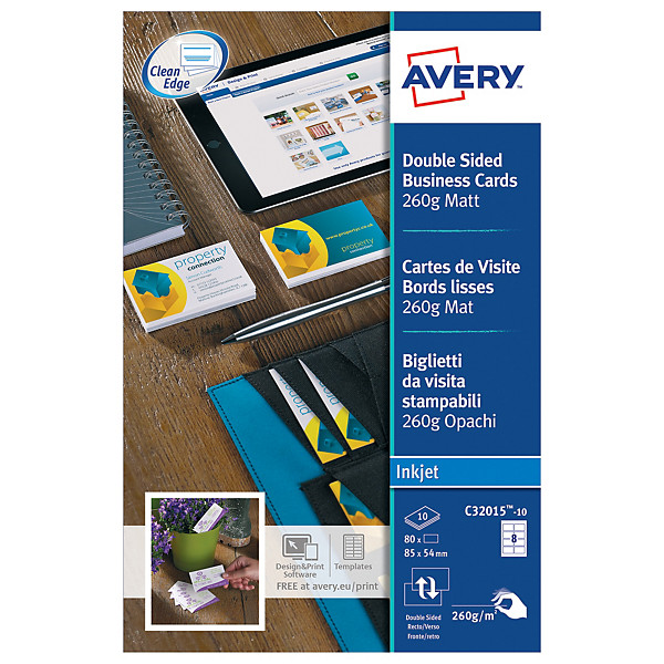 80 cartes de visites  Coloris blanc  C32015 Quick & Clean Avery, la boîte