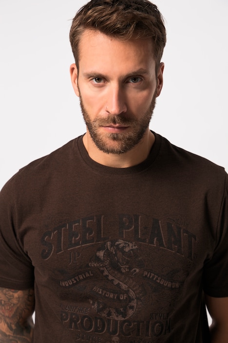 T-Shirt, Halbarm, Melange-Jersey, Rundhals, Brustprint, bis 8 XL