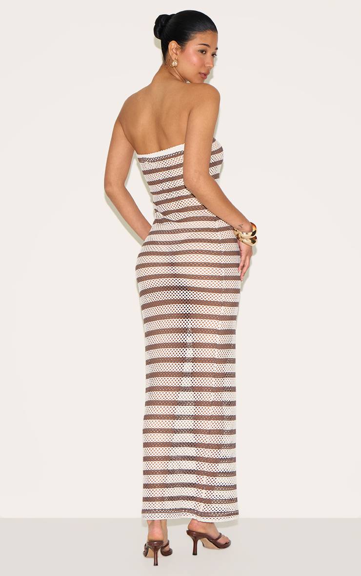Taupe Robe Longue Bustier À Rayures Texturées