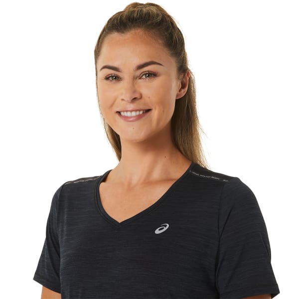 T-shirt running ASICS RACE V-NECK SS TOP W PERFORMANCE BLACK/CHARCOAL GREY