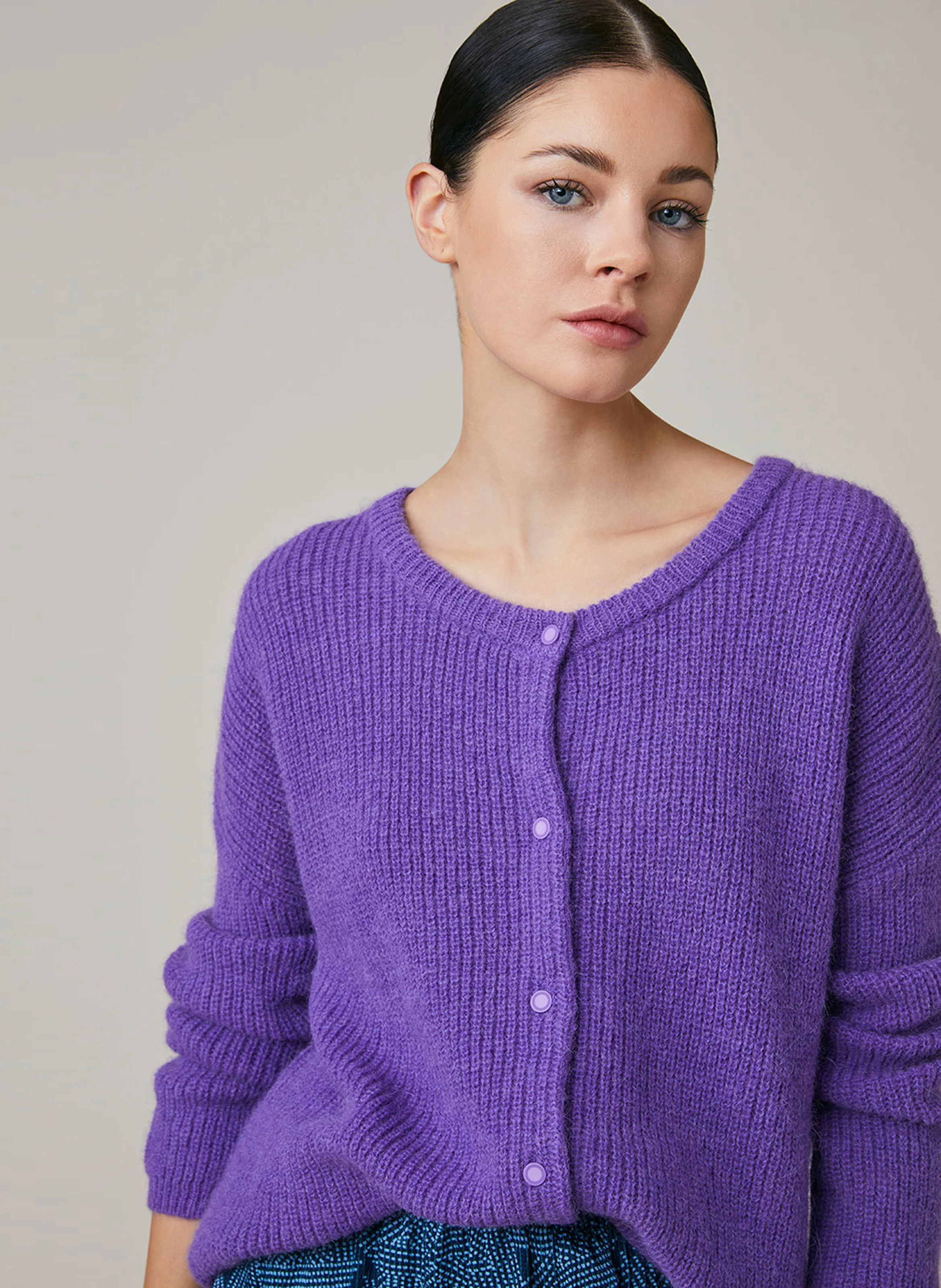 ERMAN - Gilet oversize col rond en laine mélangée | Violet
