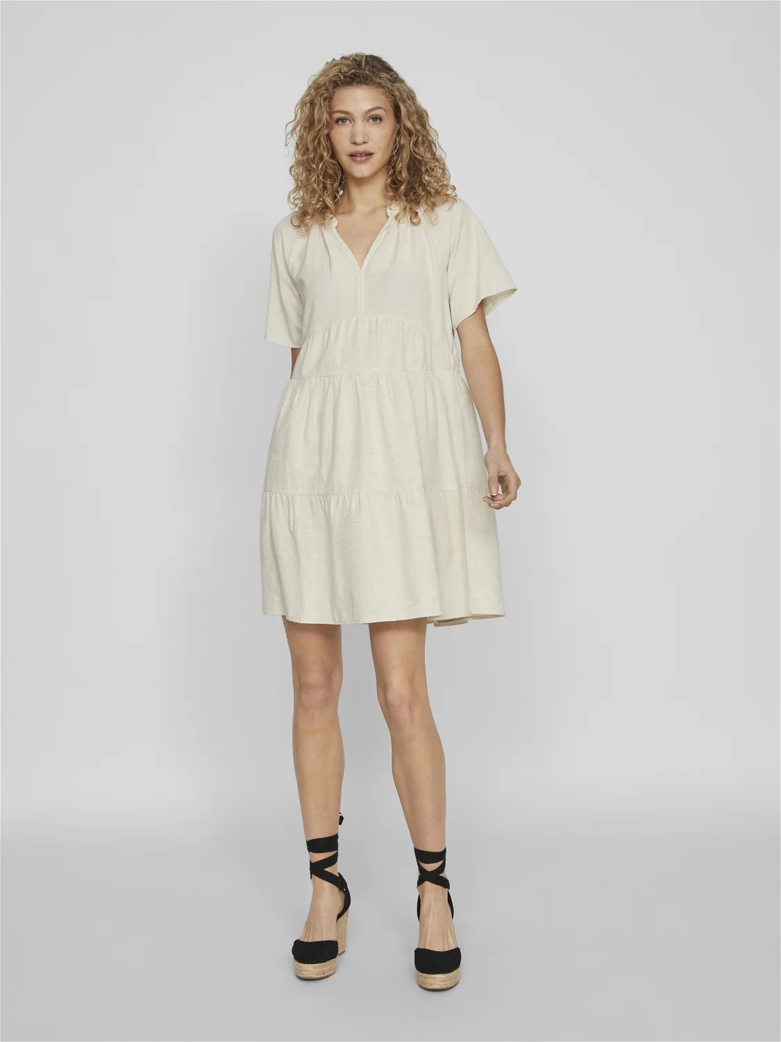Vila  Viprisilla V-Neck kort kjole - Super Light Natural Melan