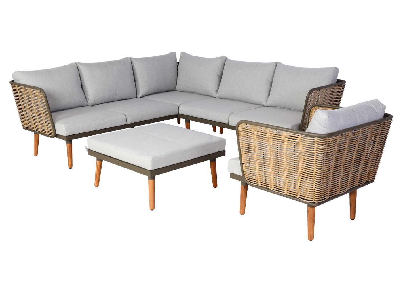 Gartengarnitur MCW-L31, Garnitur Lounge-Set Sofa Outdoor, Spun Poly Metall Poly-Rattan MVG-zertifiziert ~ hellgrau