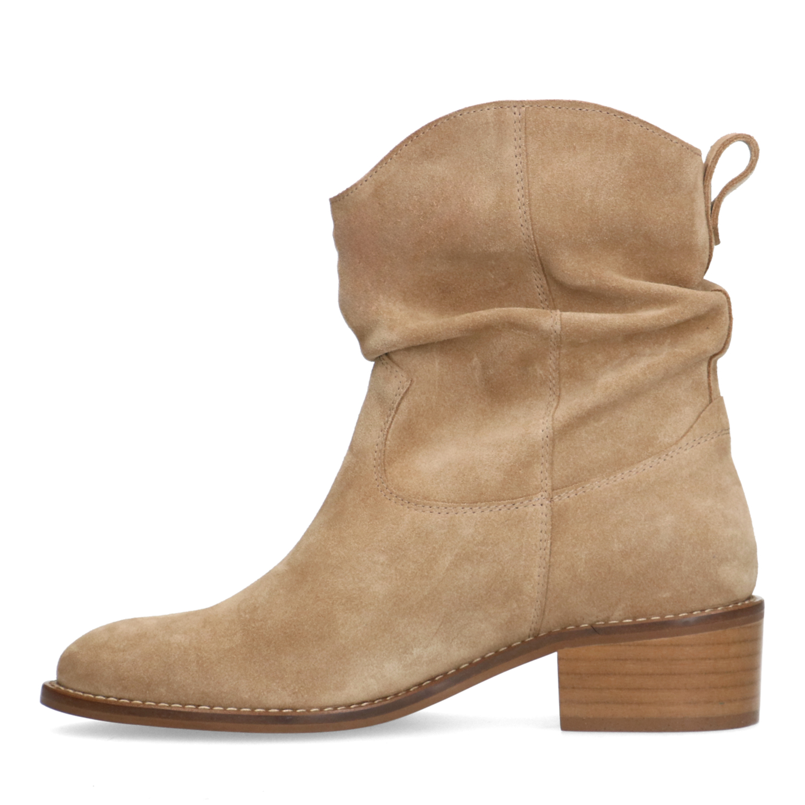 Beige suède enkellaarsjes met hak