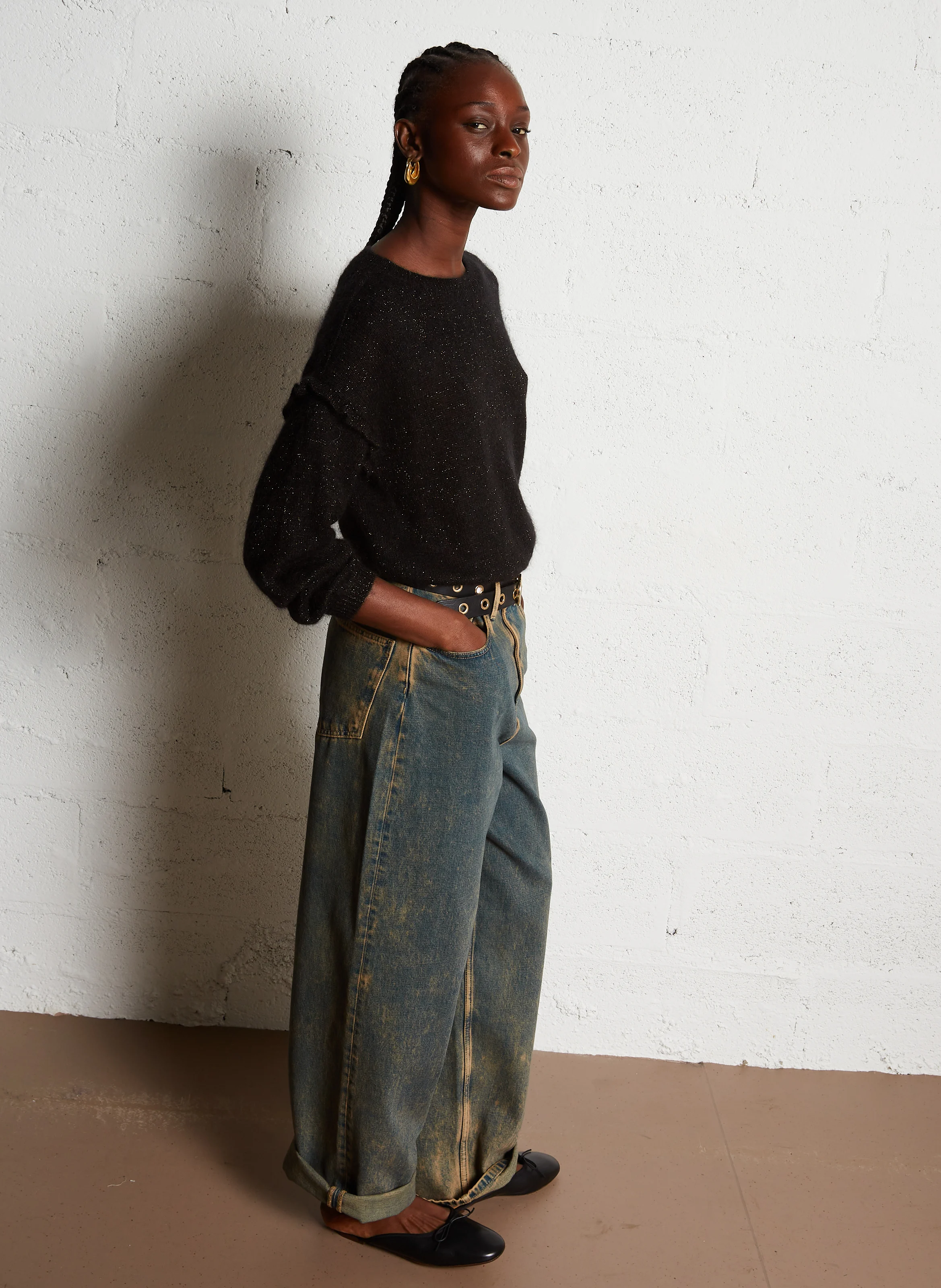 BLOOM - Pull col rond le laine et en soie mélangés | Noir