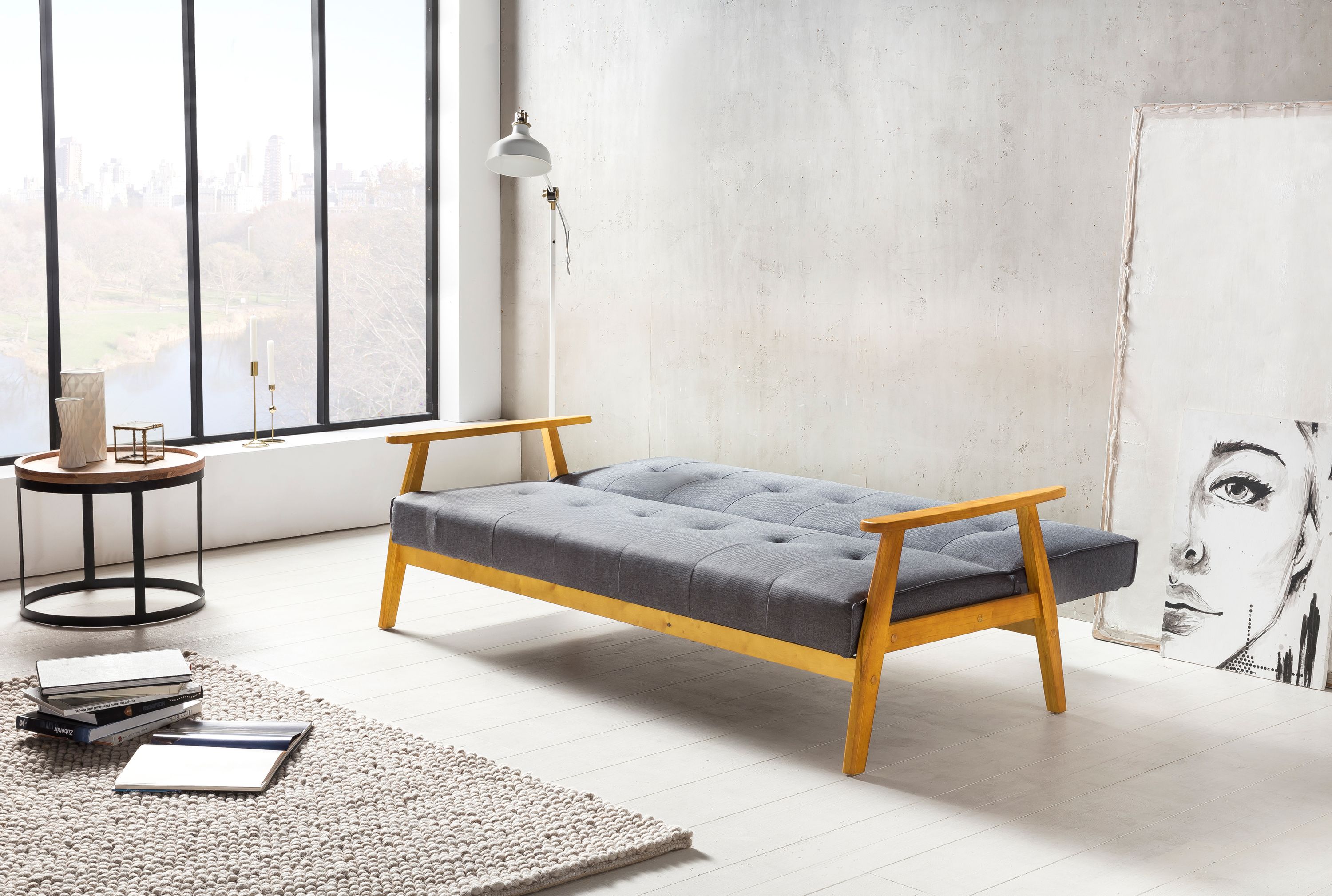 Schlafsofa dunkelgrau Schlafcouch Sofa Couch Schlaffunktion Gästebett Gästesofa