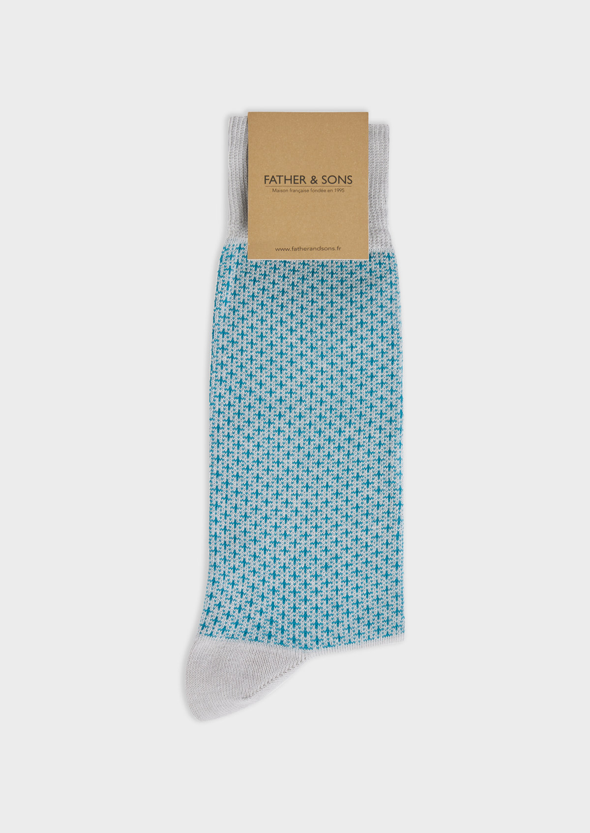 Chaussettes en coton bio mélangé gris à motifs géométriques bleu paon